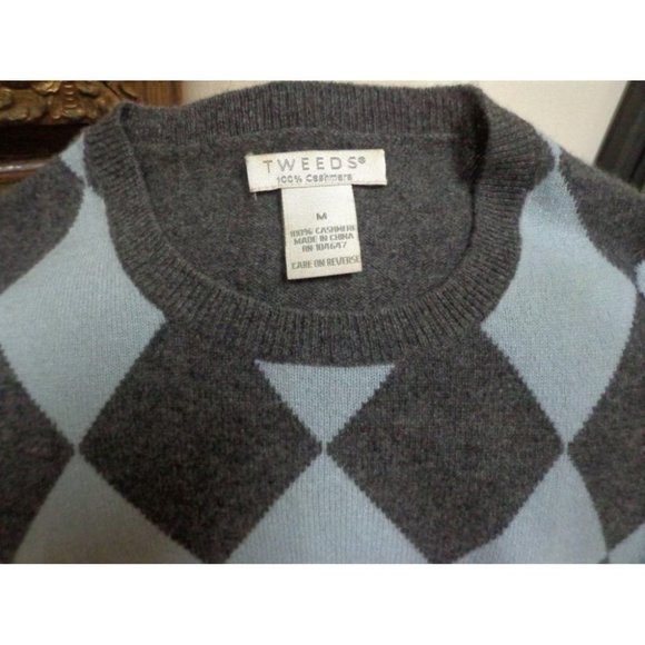VGUC - TWEEDS Diamond Design 100% Cashmere Crewneck Sweater - Size M - Picture 6 of 6